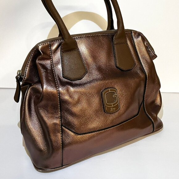GUESS Metallic Bronze Satchel Tote Handbag - Picture 1 of 7